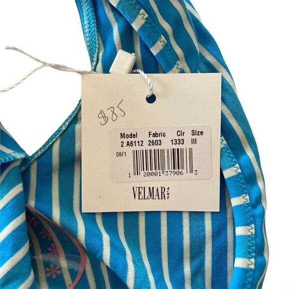 Moschino Mare Boy Short Bikini Bottoms Ruched Back Blue Stripe Size 36/L NWT - Picture 3 of 9